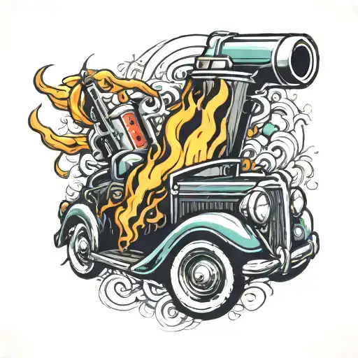 Car With A Lighter And A Joint Tattoo Design