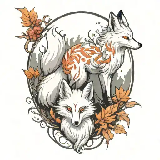 A Nine Tail White Fox Ina Mystical Forest