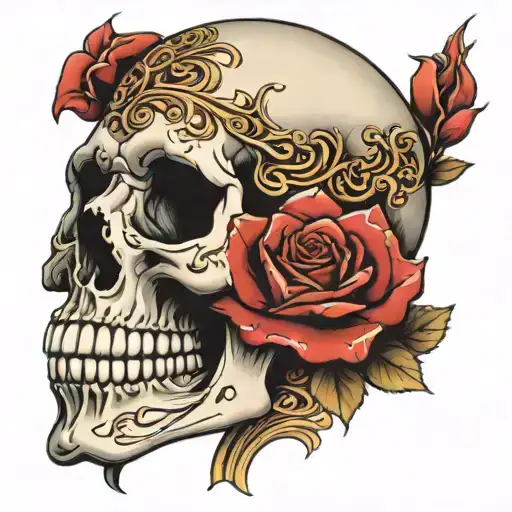 Skull With Rose In Its Mouth