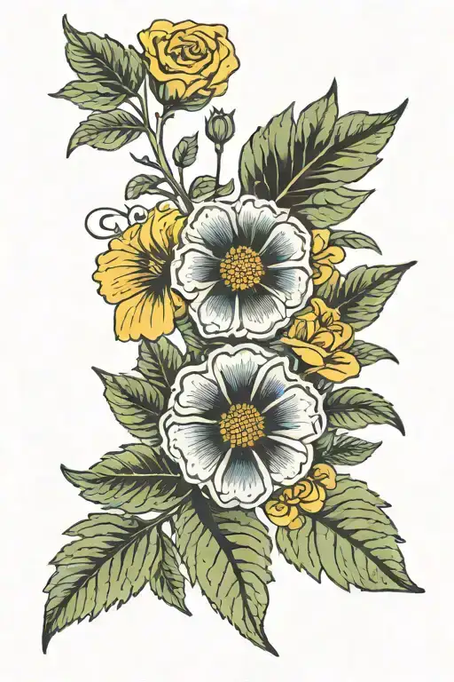 Marigold Morning Glory Rose Fern Leaf