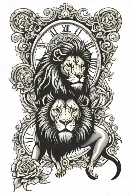 Lion And Clock Surrounded