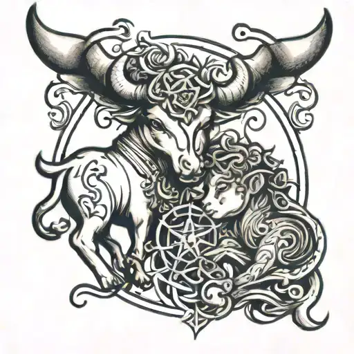 Taurus And Libra Zodiac Sign Intertwined Representing Kids