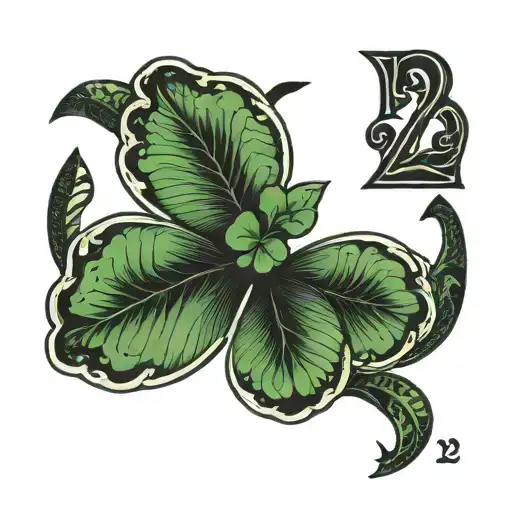 A 3 Leaf Clover With The Number 12 In A Bold Blackwork