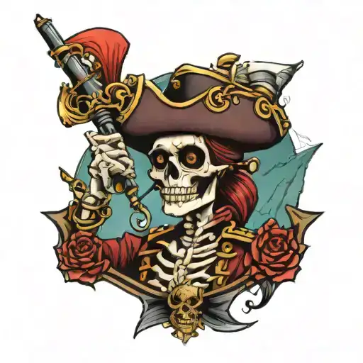 Female Skeleton Pirate Captain Leading A Crew