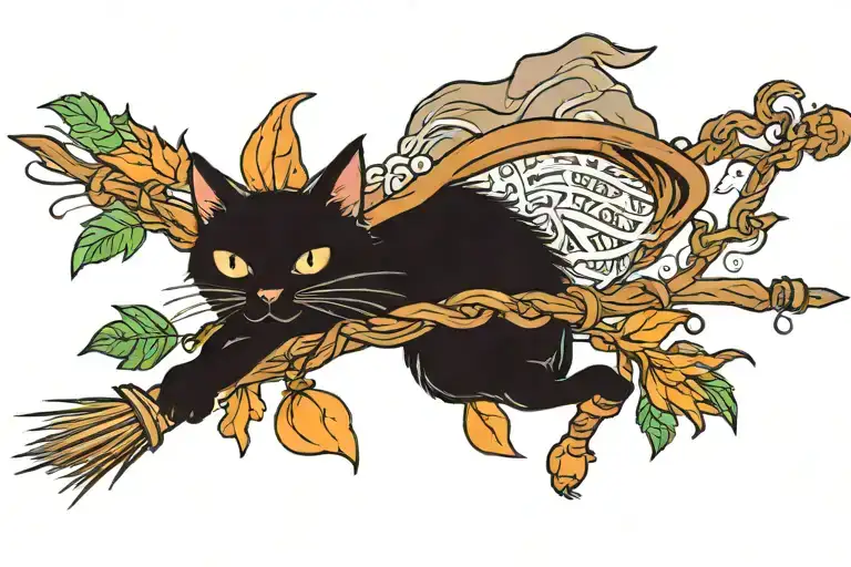 Black Cat On Broom