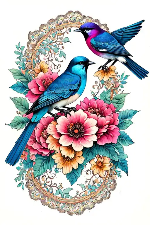 Floral Lace With Birds Colorful