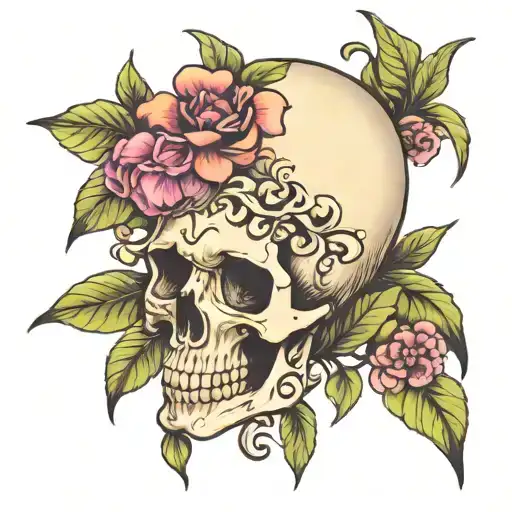 Skull And Bones With Floral
