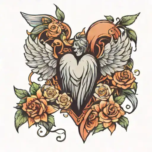 A Heart That Full Of Flowers And Shows Angel Wings And Feel Sin