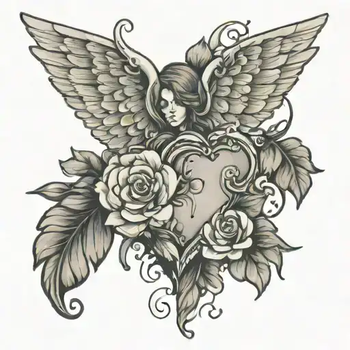 A Heart That Heal By Flowers And Shows Angel Wings With Feeling Of Sin