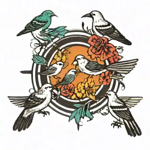 A Flock Of Birds And Two Stripes In A Circle