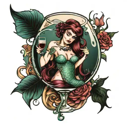 Mermaid In A Glass Of Wine From The Sea