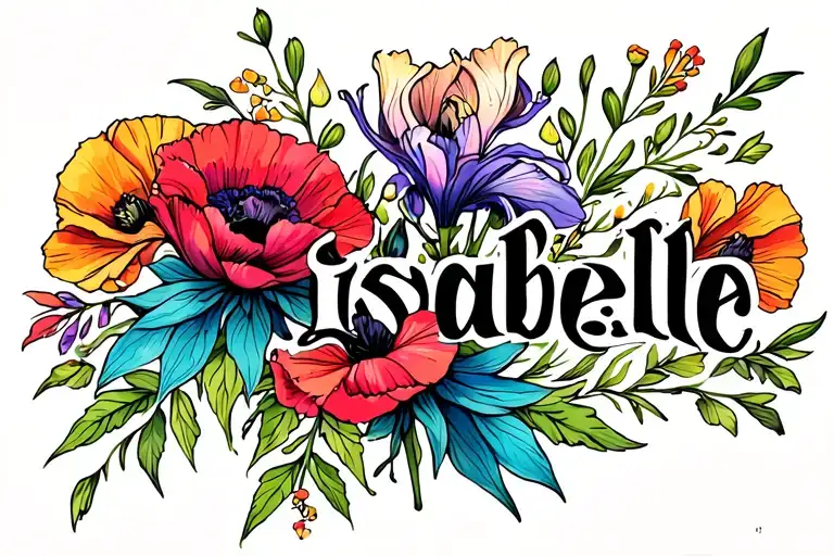 Isabelle Word With Gladiolus And Poppy Flowers