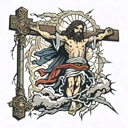 Jesus On A Cross And Lightning Run Out Of The Top