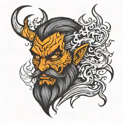 Evil Demon Style Character With Fire And Flames Only The Face With Beard Mytho Inspiration