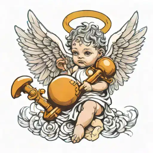 Baby Angel With Wings And Mace