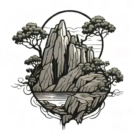 Black Outline Of Cliff Face Distance