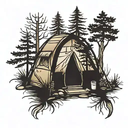 Camping Tent Surrounded By Trees