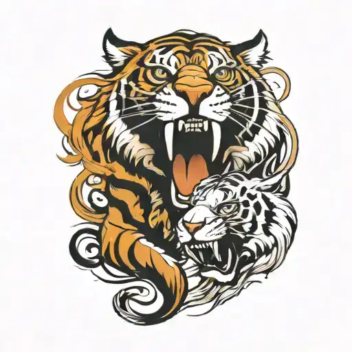 Tiger And Lion Roaring