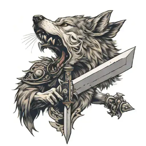 Wolf Holding A Greatsword In His Mouth