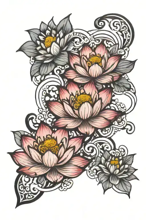 Lotus Flowers And Black With