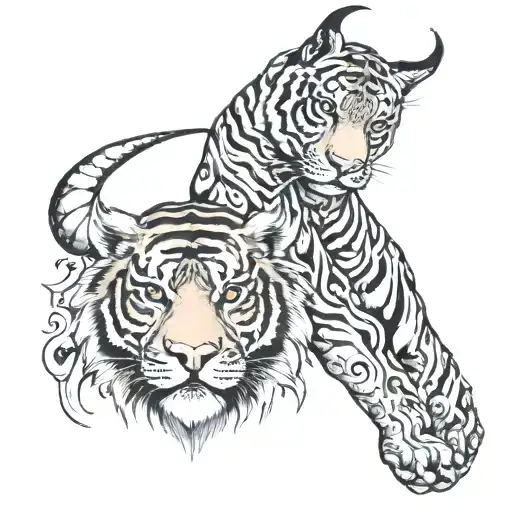 Taurus And Tiger In One Face