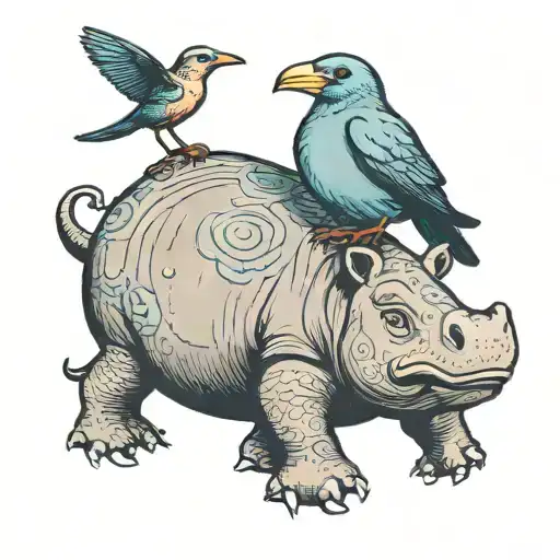 Bird Standing On Hippo's Head
