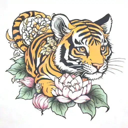 Baby Tiger And Lotus