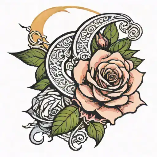 Crecent Moon Rose Intertwined