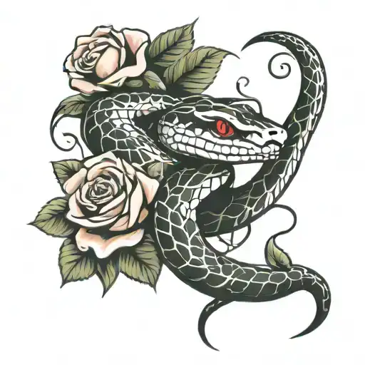 Stylized Snake With Roses