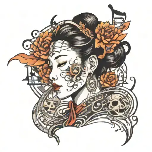 China Women Face Surrounded My Music Notes