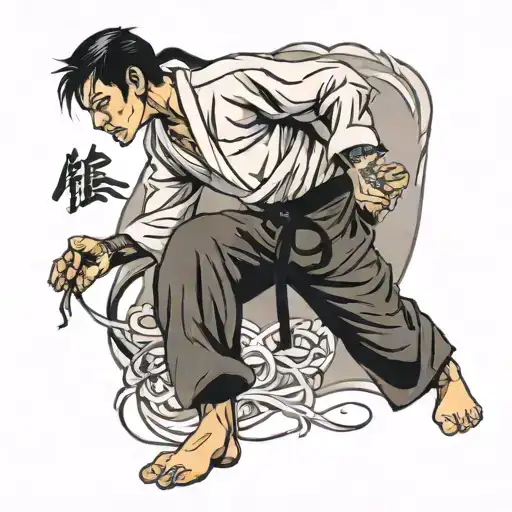 Karate Writing And A Black Belt Tied