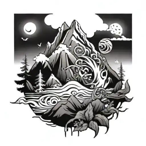 Cercls Mountain Sea And Payimg Childrens