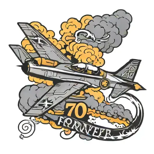 Military Jet With Smoke Trail Saying Forever 70 Roman Numerals
