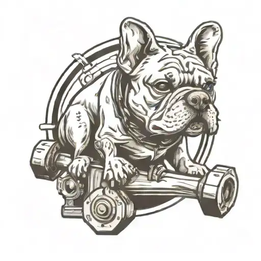 French Buldog On Hammer Black White Drawing Style