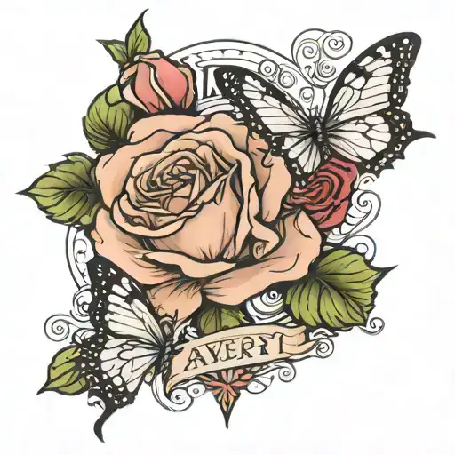 The Name Avery With A Rose And Butterfly