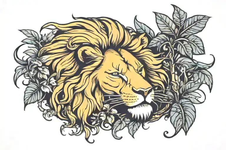 Lion Sleeping In The Jungle At Night