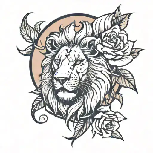 A Lion The Moon A Rose And A Lily Flower