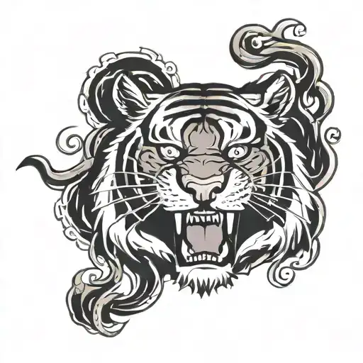 Tiger Face Roaring Black