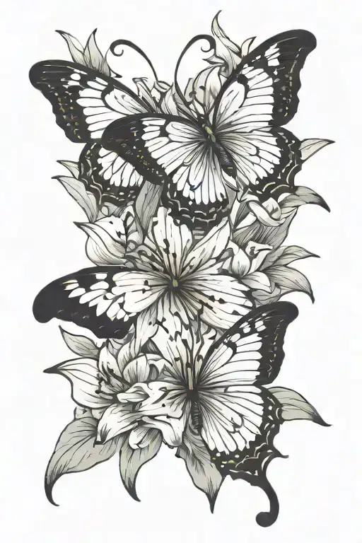 Butterflies And Lily Flowers Symbolizing Strength