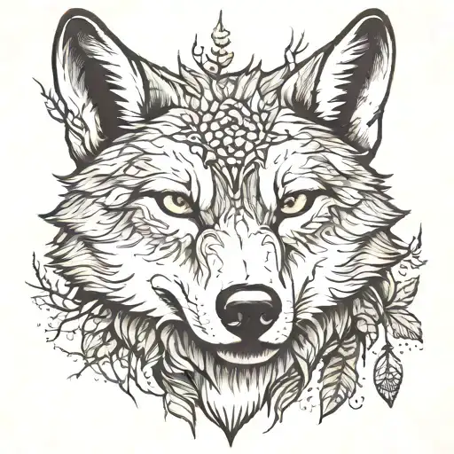 Wolf Head And A Forest