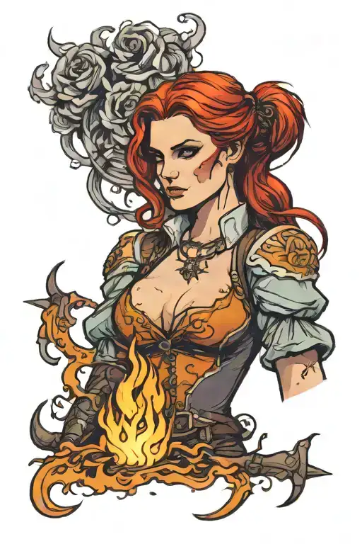 Triss Merigold With Fire Coming