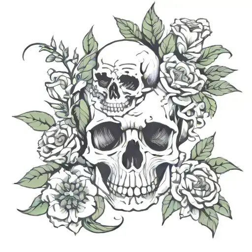 Skull & Flowers Growing Together