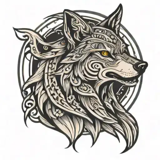 Tribal Wolf Howling Moon