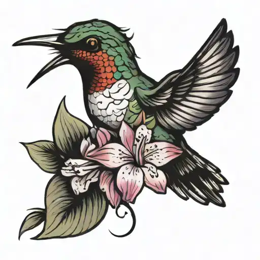 Hummingbird With Orchids