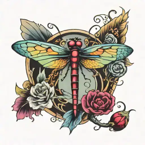 Colorful Dragonfly With A Ruby Heart Inside