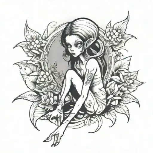 Alien Flower Girl Sitting Alone