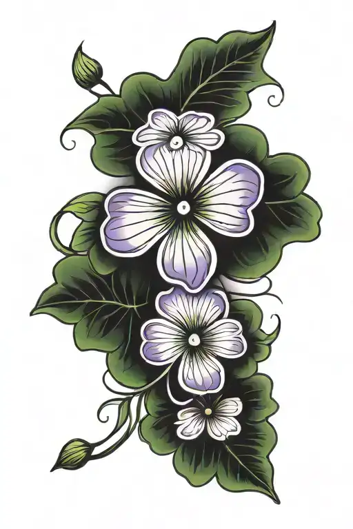 Four Leaf Clover And Violet Flower
