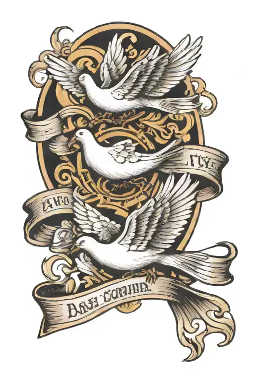 Dove Carrying Three Banners With Smoke In The Background