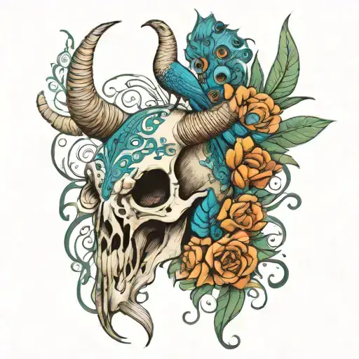 Peacock And Bull Skull