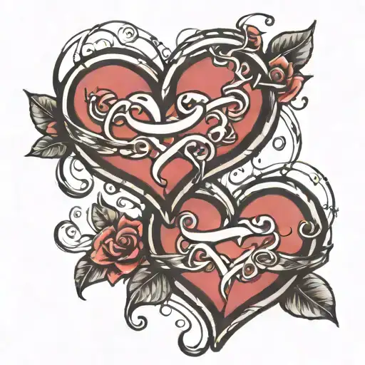 2 Connected Hearts With Curvy Line Between Them